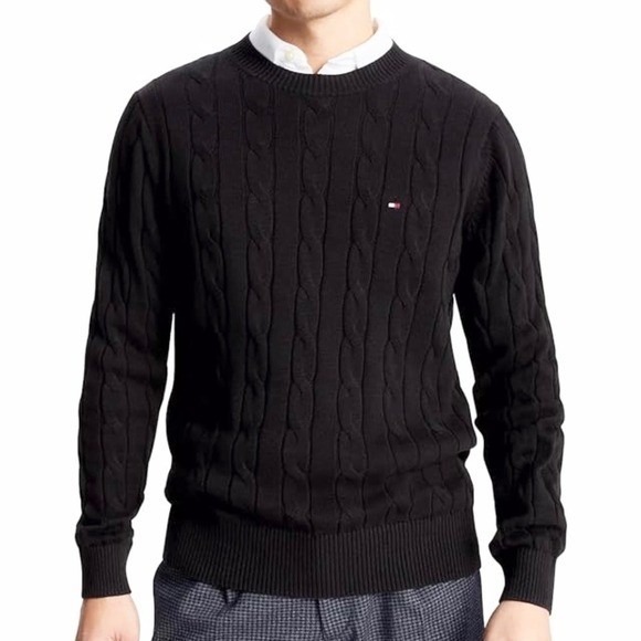 Vintage Tommy Hilfiger Cable Knit Crew-Neck Sweater‎ Mens S Black - Picture 11 of 13